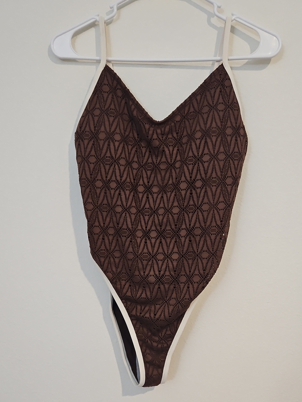 wild fable Brown Lace One-Piece Swimsuit with Cream Trim